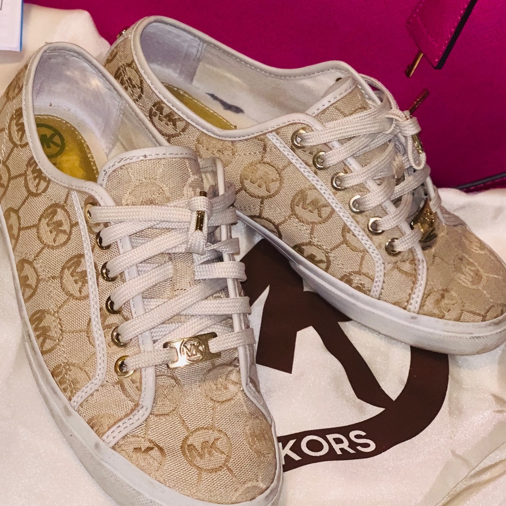 Michael Kors beige and gold sneakers